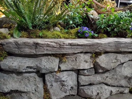 Stamped, stained, or hand-carved concrete work by Earthworks Landscape Service